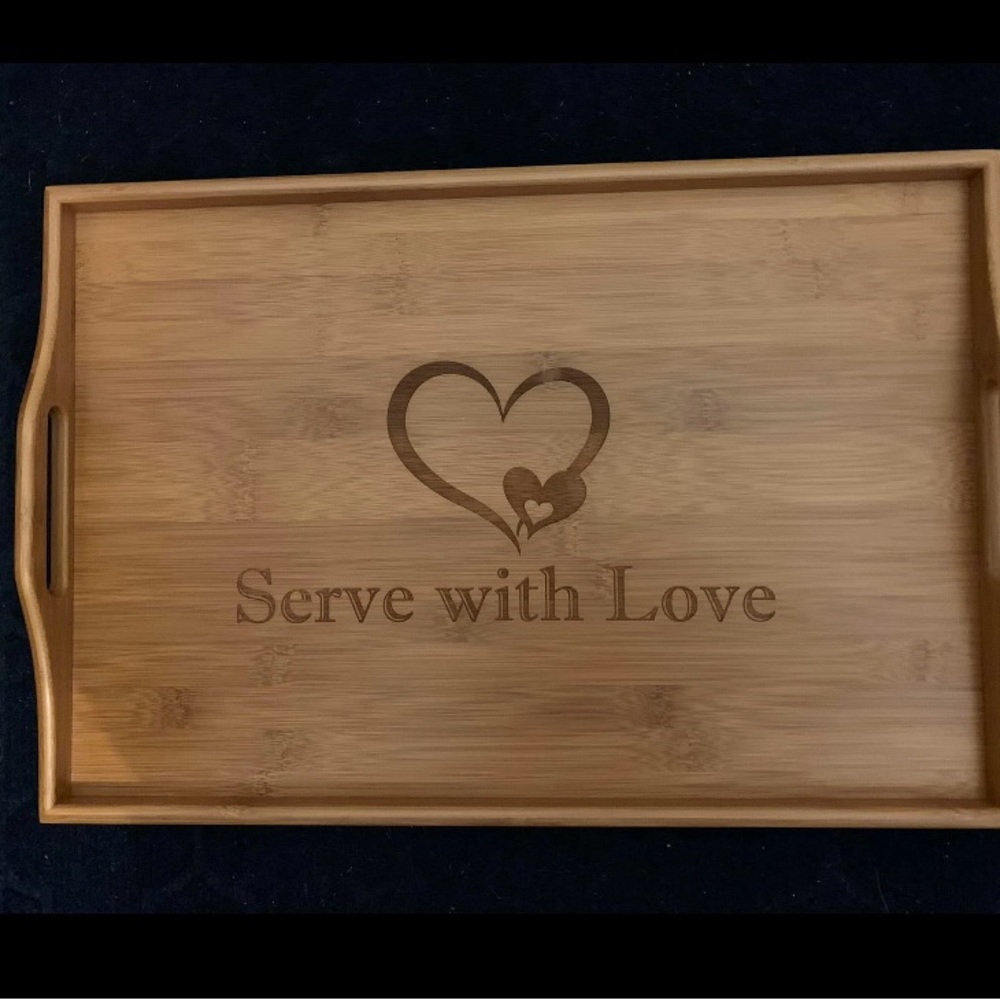 Bamboo Serving Tray with Heart Design